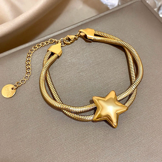 AENSOA Punk Chunky Stainless Steel Stars Bracelet