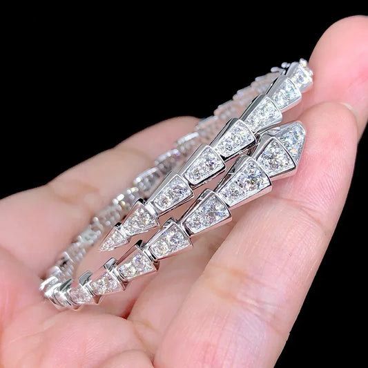 FOLLOW 925 Sterling Silver Snake Bone Full Moissanite Bracelet