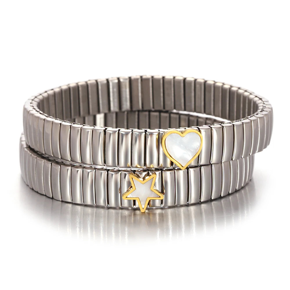AENSOA Gold Color Stainless Steel Elastic Bracelet for Women