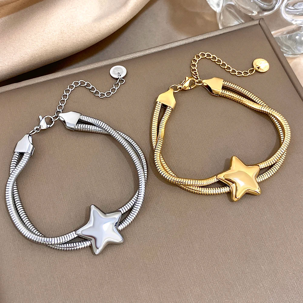 AENSOA Punk Chunky Stainless Steel Stars Bracelet