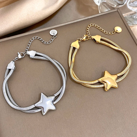 AENSOA Punk Chunky Stainless Steel Stars Bracelet