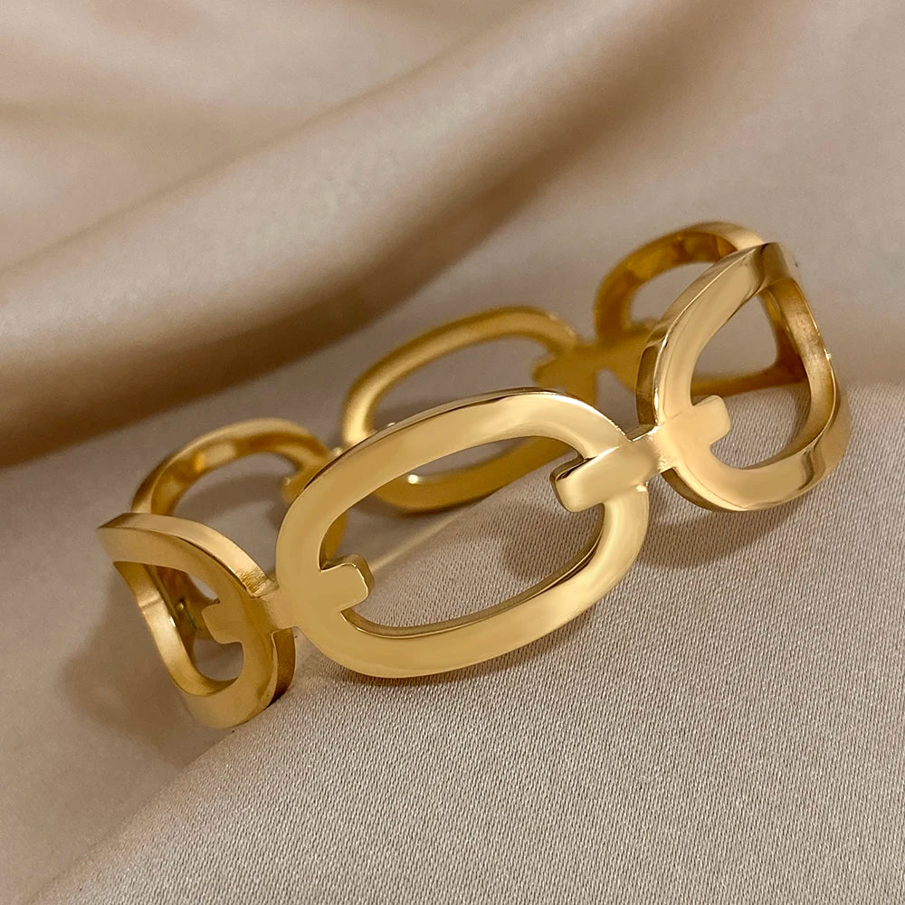 AENSOA Fashion Simple Hollow Out Interlock Cuff Bracelet