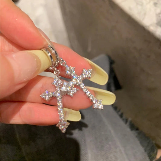 Rhinestone Cross Charm Drop Earrings for Women