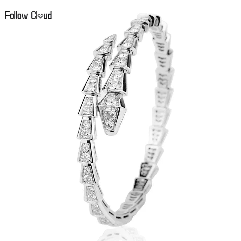 FOLLOW 925 Sterling Silver Snake Bone Full Moissanite Bracelet