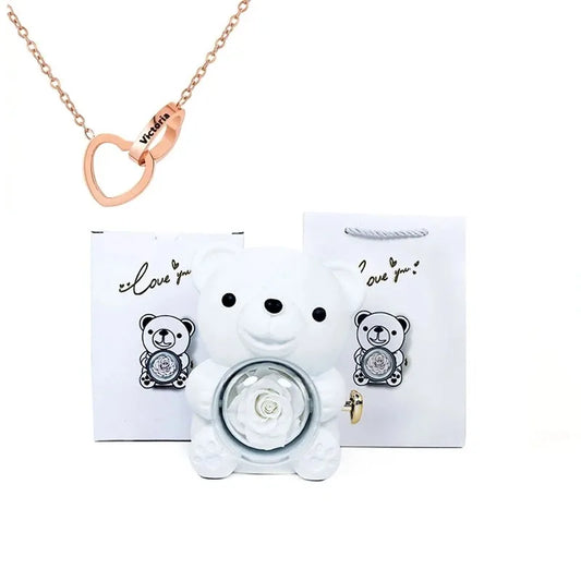 Eternal Rose Teddy Bear Gift Box with Necklace