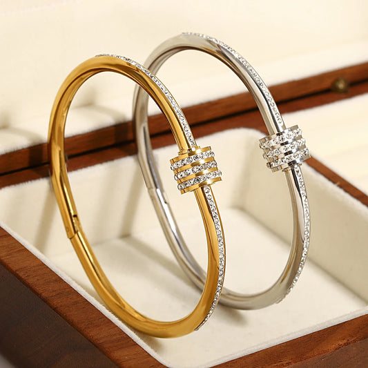 AENSOA Classic Zircon Beads Stainless Steel Bracelet