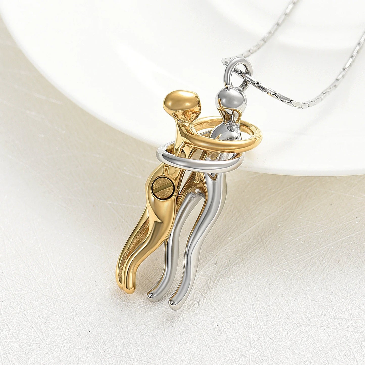 Couple Snuggle Hug Cremation Charm Pendant Necklace