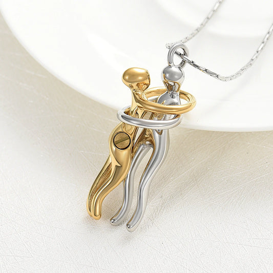 Couple Snuggle Hug Cremation Charm Pendant Necklace
