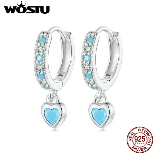 WOSTU 925 Sterling Silver Blue Heart-shaped Turquoise Hoop Earrings