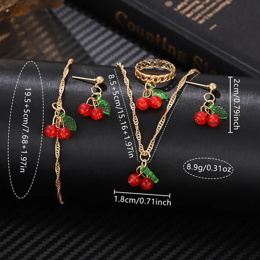 6Pcs/Set Red Watch With Minimalist Elements for Women