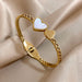 AENSOA Stainless Steel Inlaid Shell Double Heart Cuff Bracelet for Women