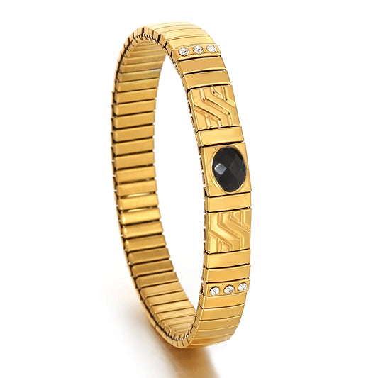 AENSOA Gold Color Stainless Steel Elastic Bracelet for Women