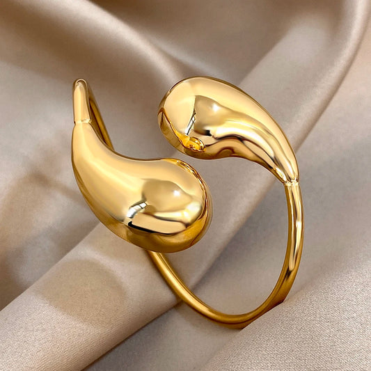 ASENSOA Stainless Steel Hollow Water Drop Cuff Bracelet