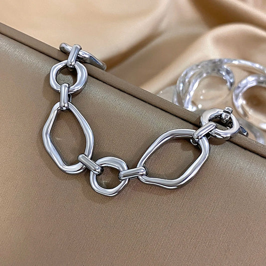 AENSOA 1Pc Chunky Irregular Link Chain Stainless Steel Bracelet