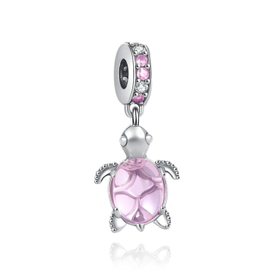 Spring Pink Series 925 Sterling Silver Enamel Dangle Pendant Bracelet