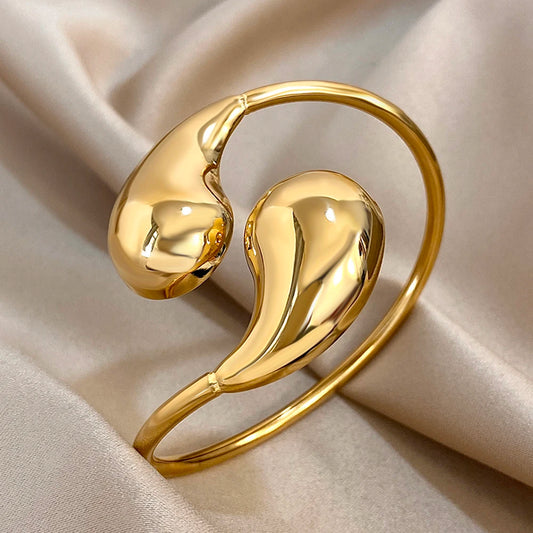 ASENSOA Stainless Steel Hollow Water Drop Cuff Bracelet