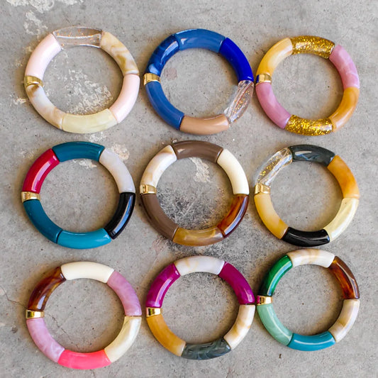 FISHSHEEP Bohemia Acrylic Colorful Bamboo Stackable Chunky Bracelet