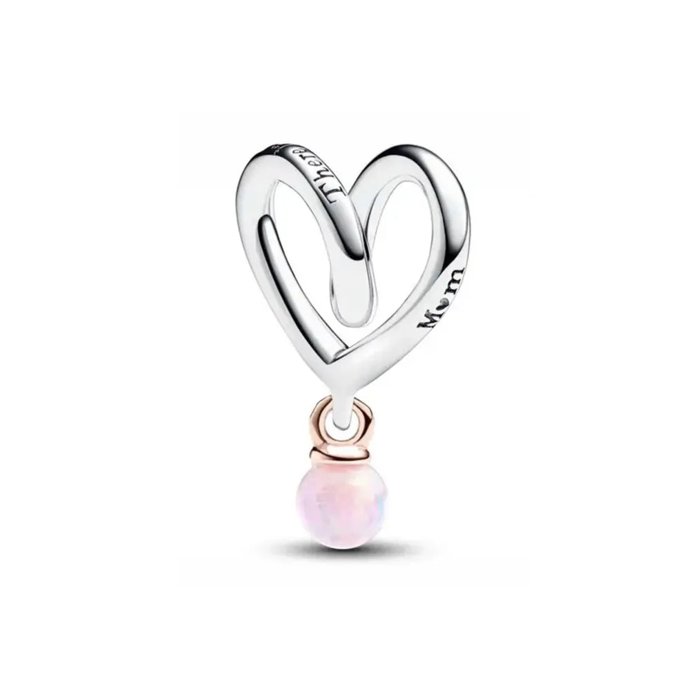 Spring Pink Series 925 Sterling Silver Enamel Dangle Pendant Bracelet