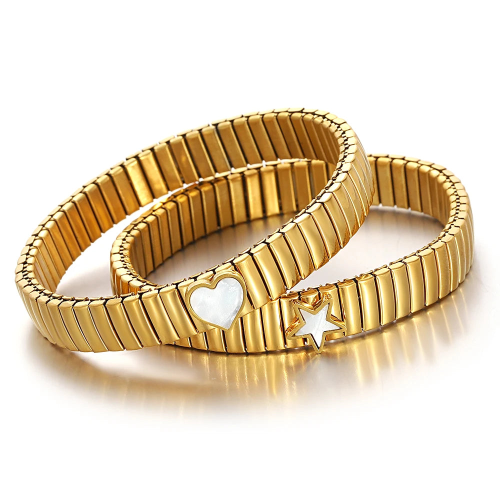 AENSOA Gold Color Stainless Steel Elastic Bracelet for Women