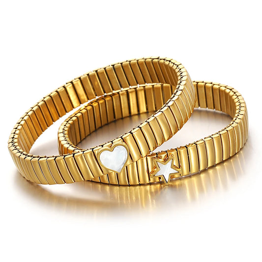 AENSOA Gold Color Stainless Steel Elastic Bracelet for Women