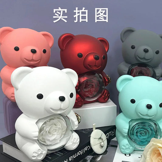 Eternal Rose Teddy Bear Gift Box with Necklace