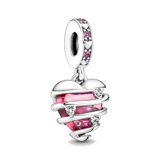 Spring Pink Series 925 Sterling Silver Enamel Dangle Pendant Bracelet