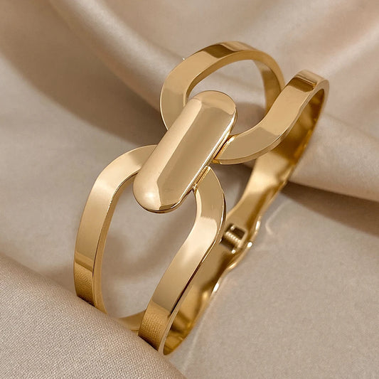 AENSOA Stainless Steel Chunky Gold Color Charm Cross Bracelet