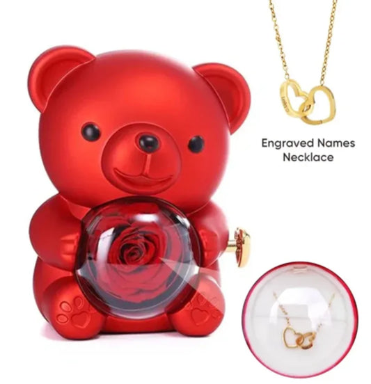 Eternal Rose Teddy Bear Gift Box with Necklace