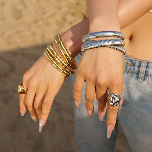 AENSOA 316L Stainless Steel Simple Stripe Opening Bracelet
