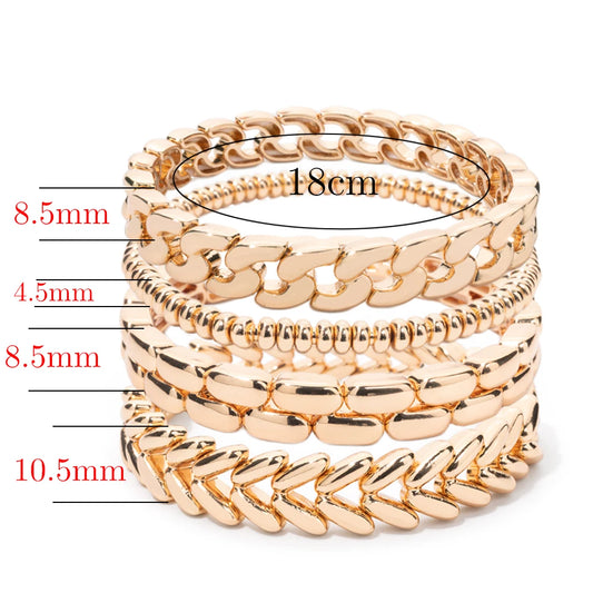 BEUTIFOR Gold Color Cuban Link Bracelet Set