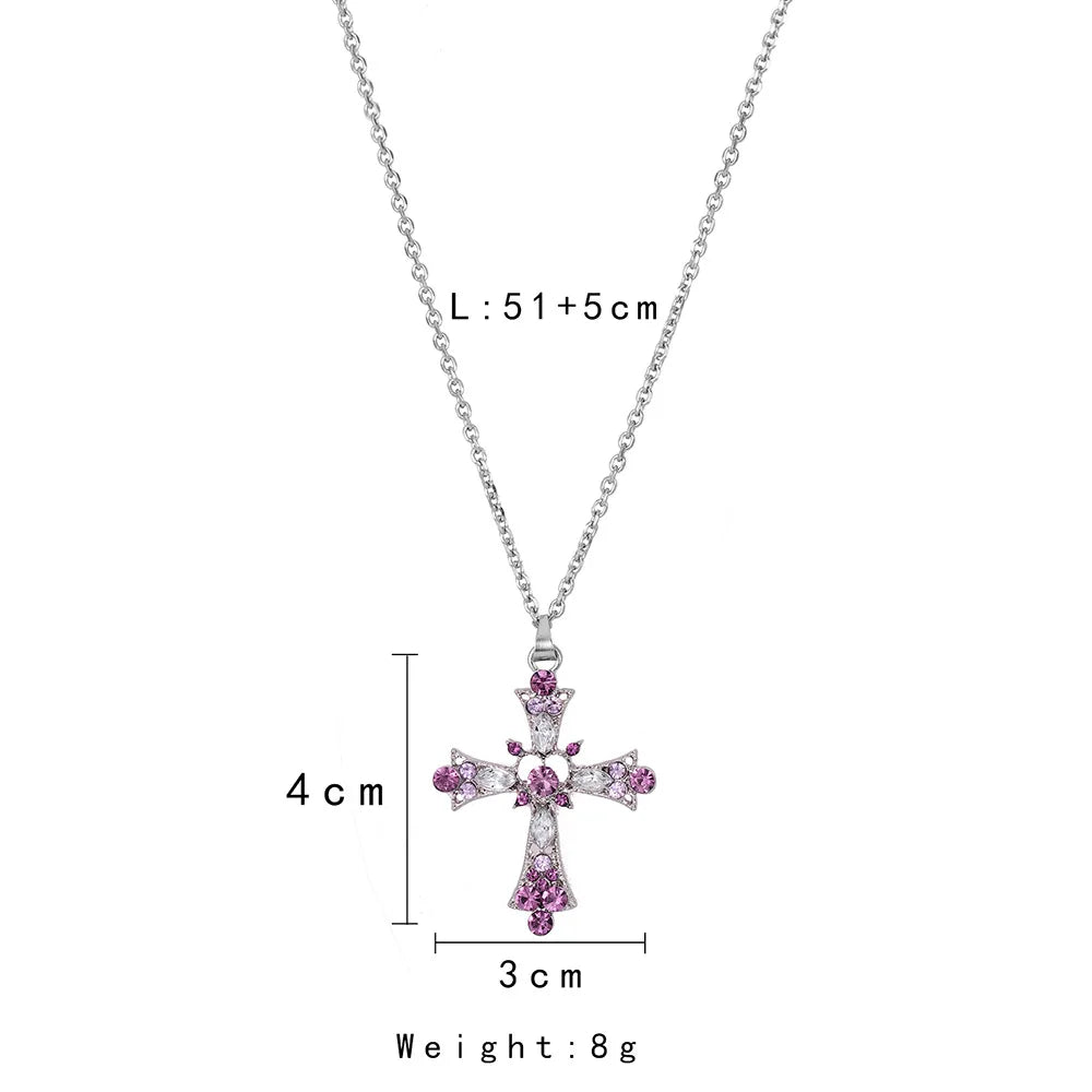 KPOP Y2K Silver Color Cubic Zircon Cross Necklace