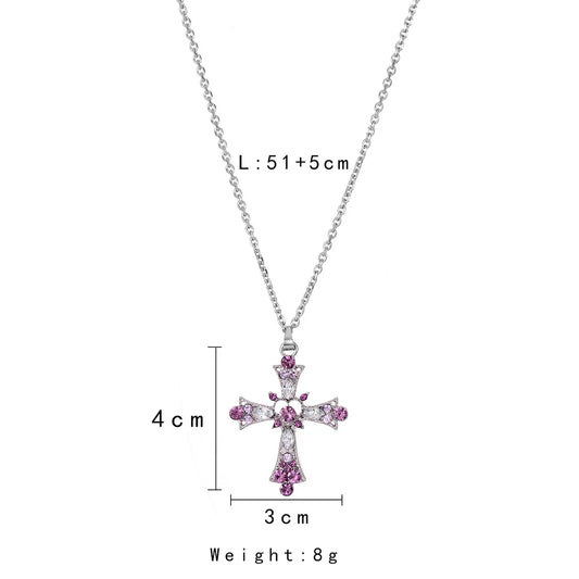 KPOP Y2K Silver Color Cubic Zircon Cross Necklace