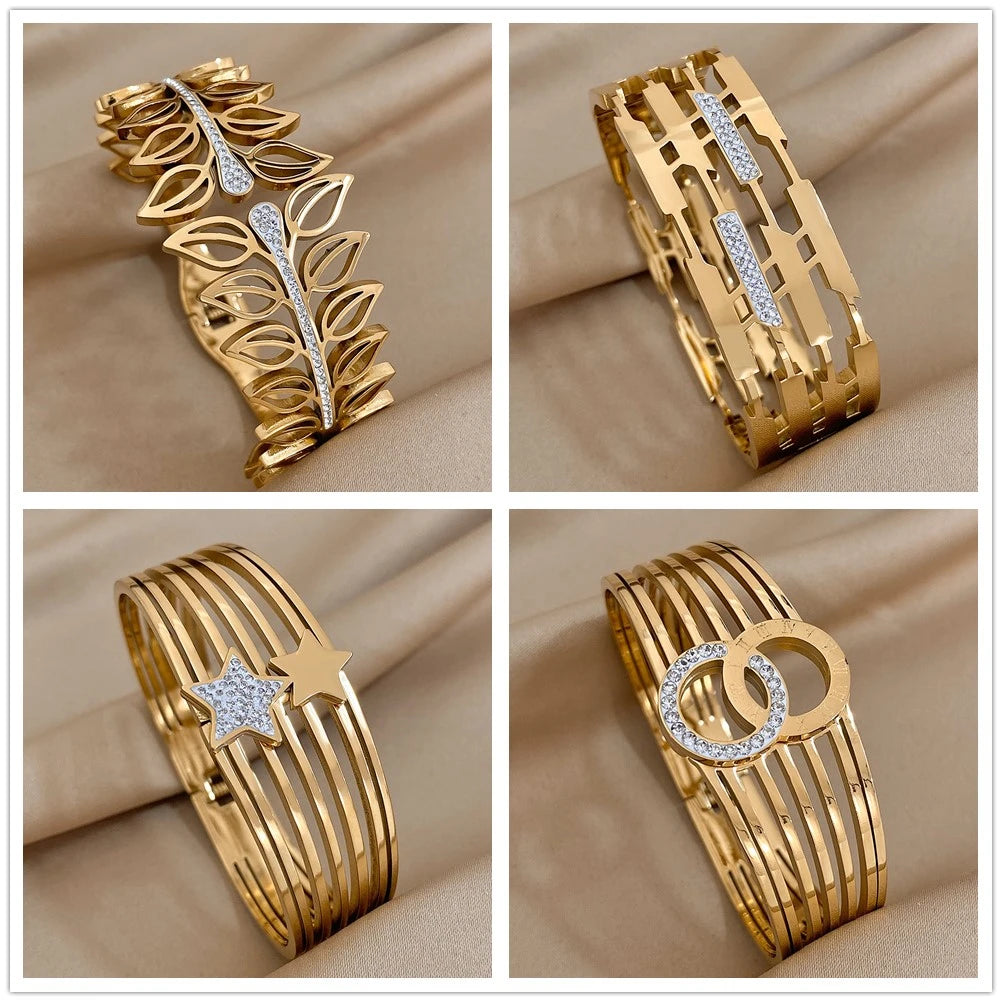 AENSOA Inlaid Rhinestone Zircon Stainless Steel Bracelet