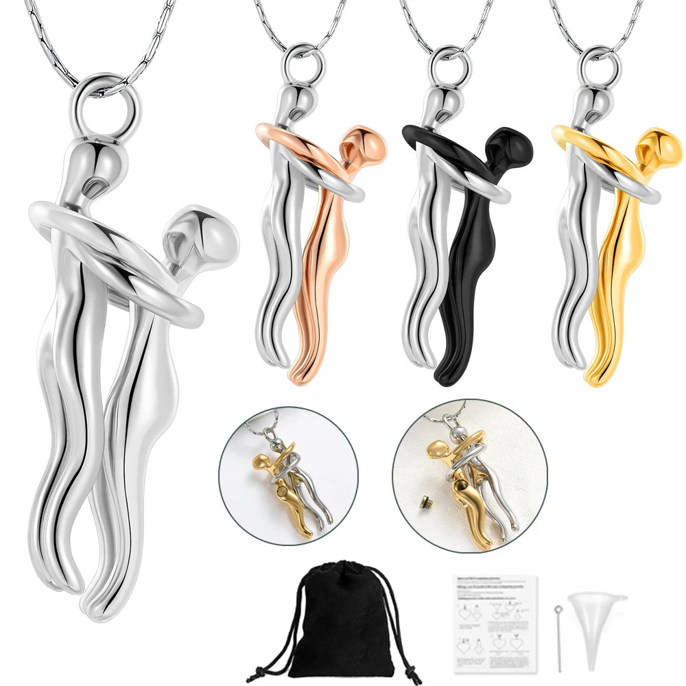 Couple Snuggle Hug Cremation Charm Pendant Necklace