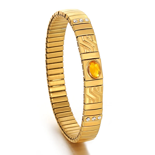 AENSOA Gold Color Stainless Steel Elastic Bracelet for Women