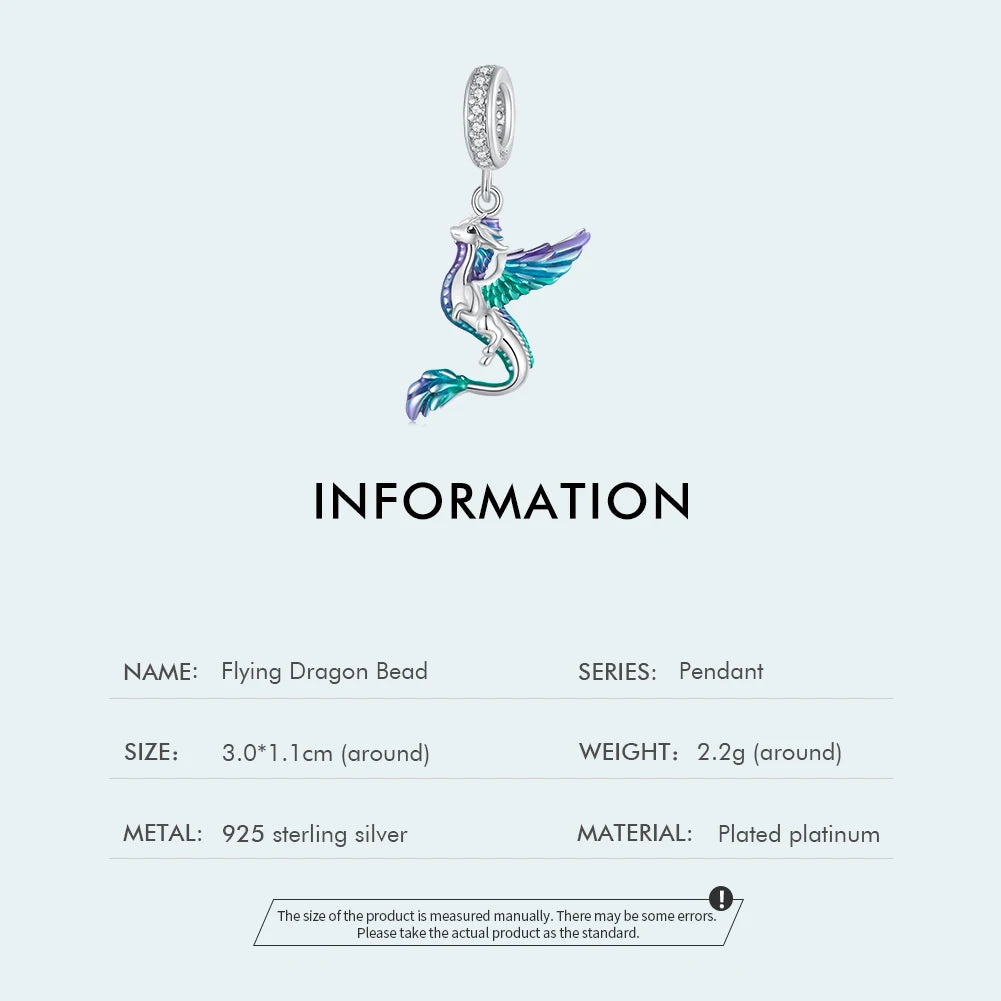 BAMOER 925 Sterling Silver Colorful Enamel Flying Dragon Pendant Bracelet and Necklace Set