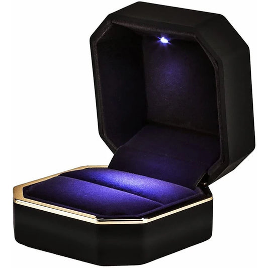 LED Ring Necklace Pendant Box Luxury Velvet Rubber with Light