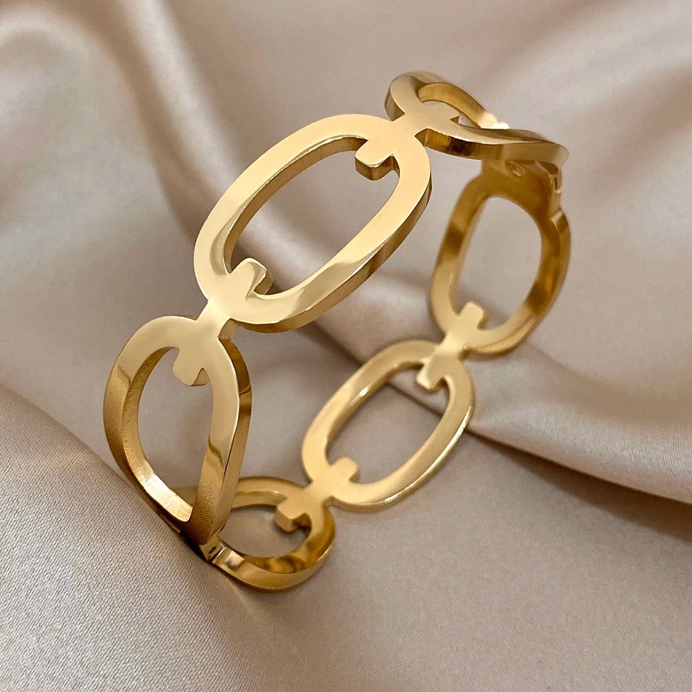 AENSOA Fashion Simple Hollow Out Interlock Cuff Bracelet