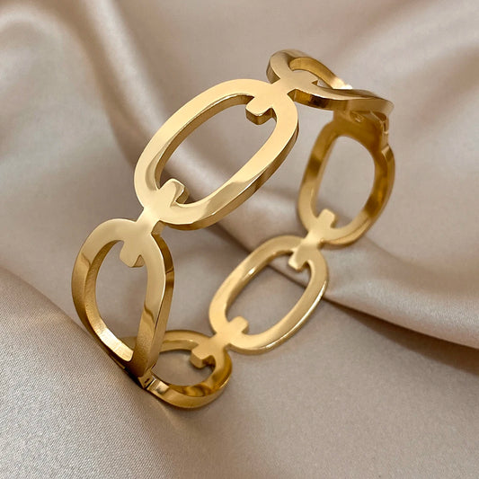 AENSOA Fashion Simple Hollow Out Interlock Cuff Bracelet