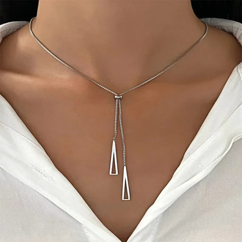 NEULRY Metal Style Silver Color Triangle Pendant Necklace