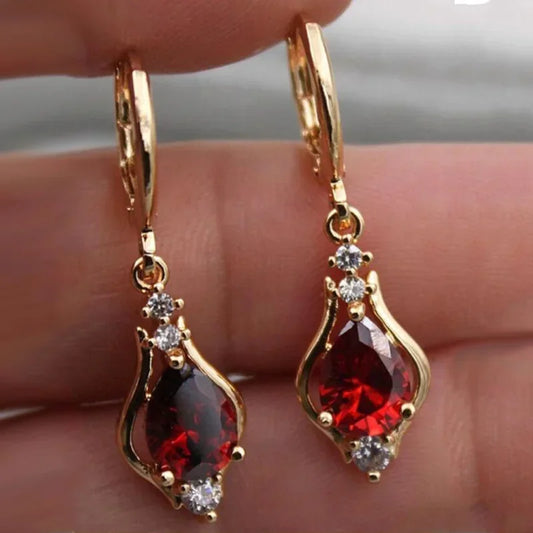 Vintage Shiny Colorful Crystal Stone Drop Hoop Earrings