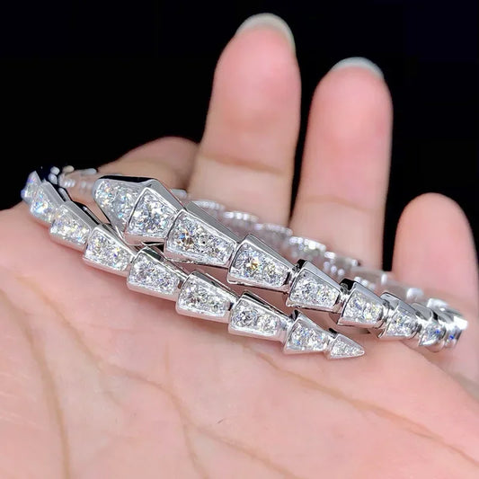 FOLLOW 925 Sterling Silver Snake Bone Full Moissanite Bracelet