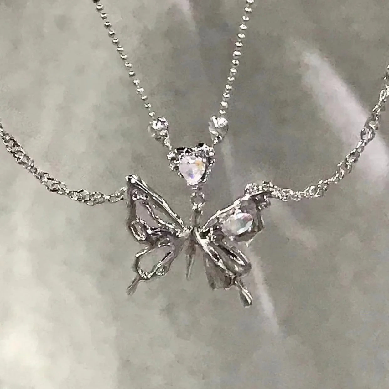 Y2K Purple Crystal Heart Pendant Necklace for Women