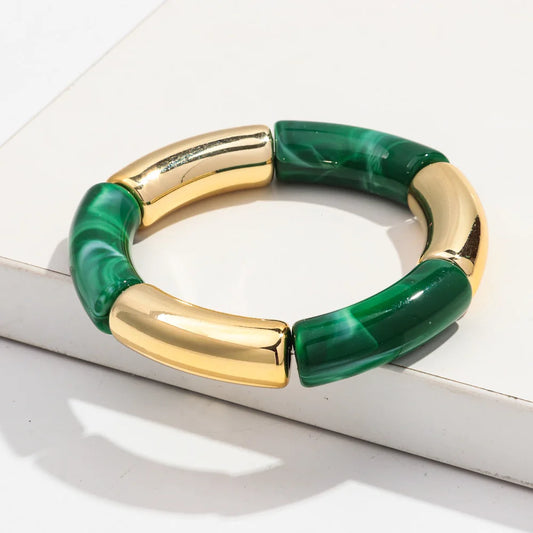 FISHSHEEP Bohemia Acrylic Gold and Silver Color Chunky Bamboo Bracelet