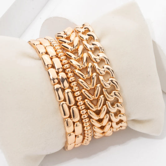 BEUTIFOR Gold Color Cuban Link Bracelet Set