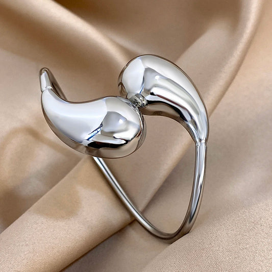 ASENSOA Stainless Steel Hollow Water Drop Cuff Bracelet