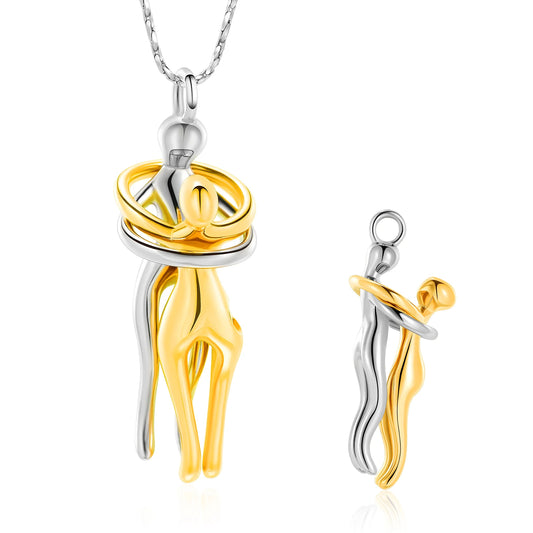 Couple Snuggle Hug Cremation Charm Pendant Necklace