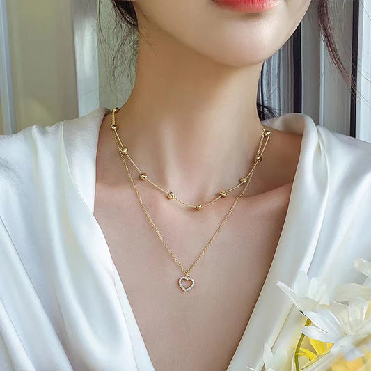 SUMENG Gold Color Double Layer Heart Necklace