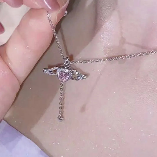 Y2K Purple Crystal Heart Pendant Necklace for Women