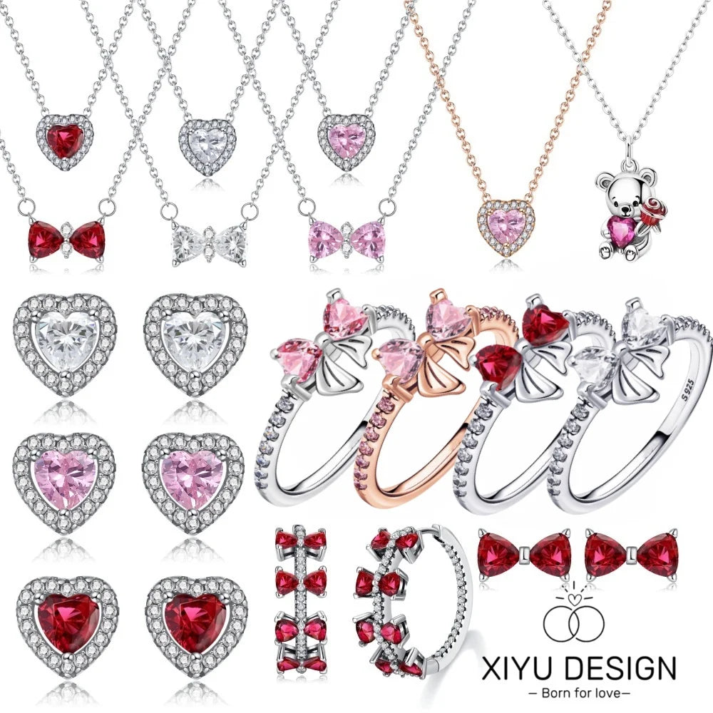 XIYU DESIGN 925 Sterling Silver Multi Shapes Ring Earrings Necklace